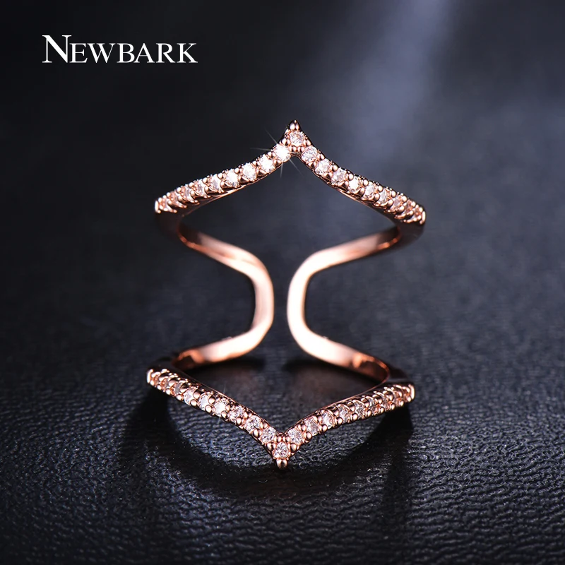 Newbark Мода aneis feminino двойной сердце любовь Форма кольцо проложили крошечные камень