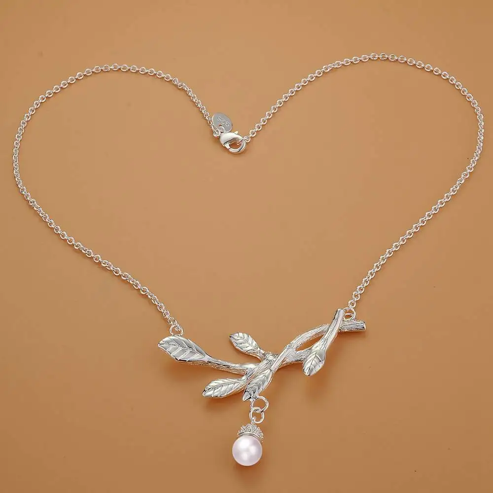 Лидер продаж серебро Цвет елка форме с жемчужным кулоном Цепочки и ожерелья