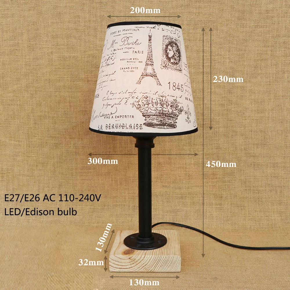 Винтажный дизайн ретро черная прикроватная лампа в стиле стимпанк тканевый