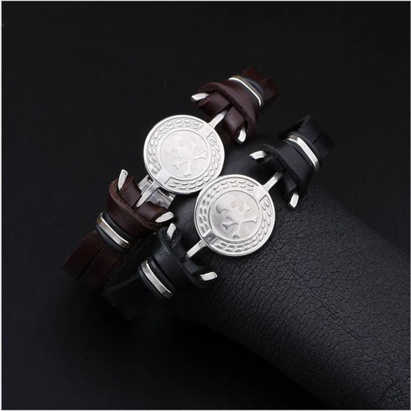 Wristhand Bracelet Stainless Steel Boat Anchor Skeleton Genuine Leather Men Pulseras Muje Feminina bracciali uomo | Украшения и