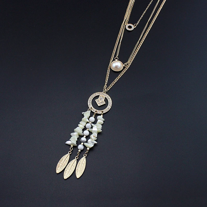 Подвеска с кисточками и кристаллами многослойное ожерелье искусственным