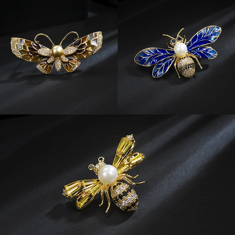 LunaGodez насекомых Бабочка Красочные эмаль циркон жемчужные броши контактный для