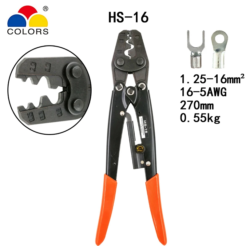 HS-16 crimping plier for non-insulated terminals (Point type) Japanese style capacity 1.25-16mm2 16-5AWG electrical tools | Инструменты