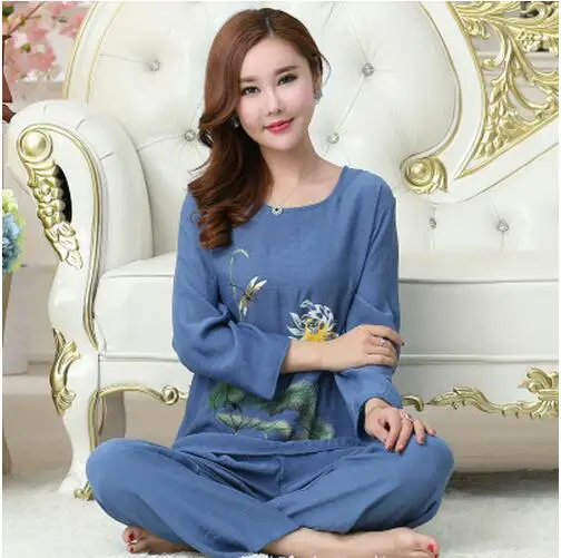 Fdfklak XL XXL 3XL 4XL размера плюс хлопковые и льняные пижамы весна осень длинный рукав