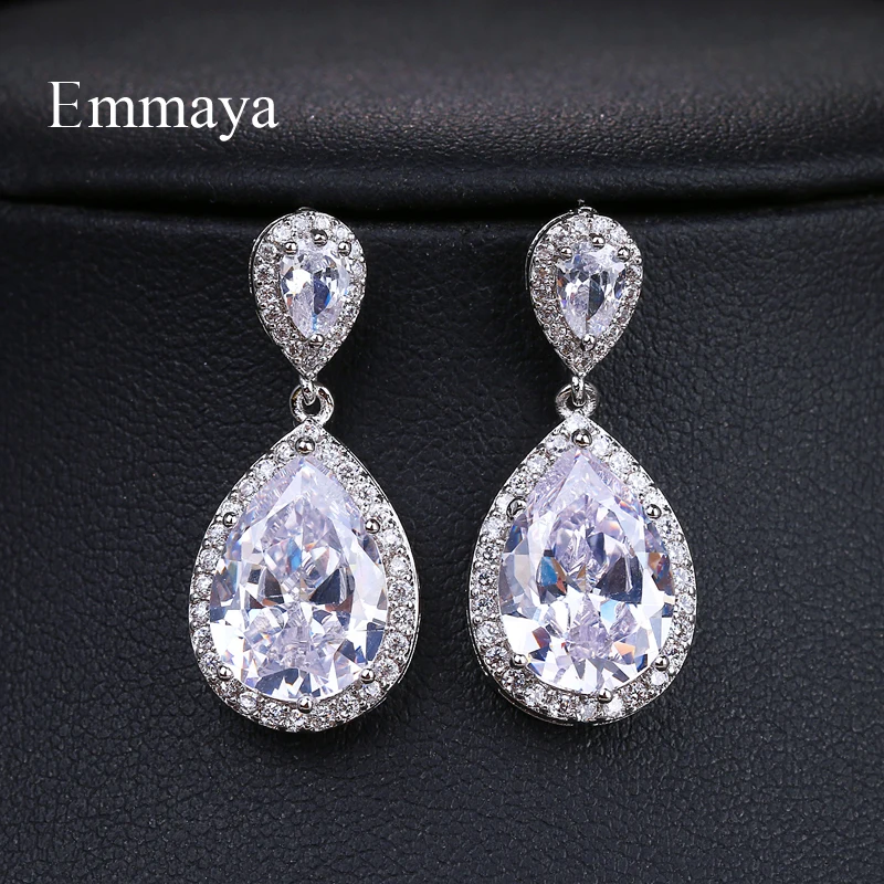 Серьги капли EMMAYA с фианитами женские изящные каплевидные ювелирные украшения