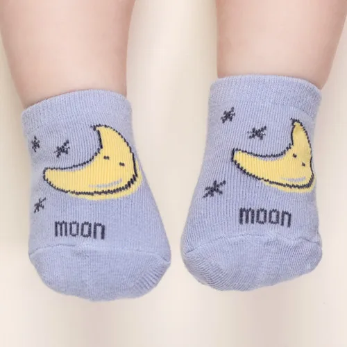 Горячо! Носки для малышей с героями мультфильмов милые хлопковые нескользящие носки на весну-осень мягкие носки-тапочки для новорожденных мальчиков и девочек, для От 1 до 3 лет - Цвет: Moon