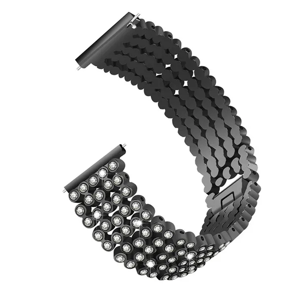 Черный Watch Strap For Fitbit Versa Five Steel Wrist Band 5 Beads Round Rhinestone Inlaid Solid Replace Wristbands Accessories Straps - Цвет: Черный