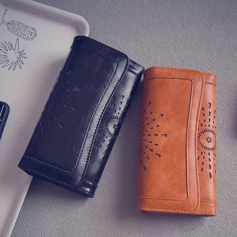 Винтажный женский клатч из искусственной кожи удлиненный кошелек с кредитницей