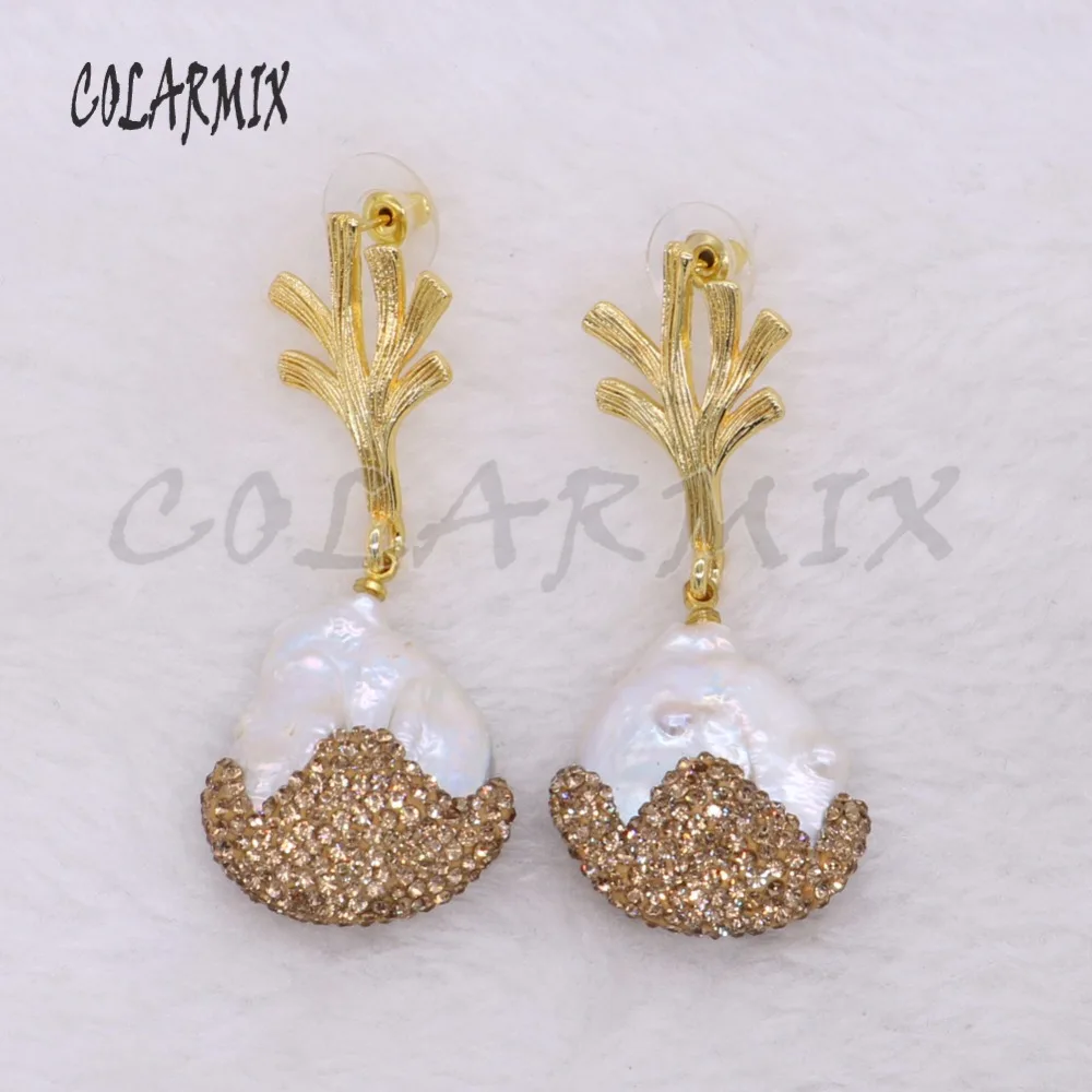 Натуральный жемчуг ПАВЕ золотые стразы простой стиль жемчужные серьги высокое