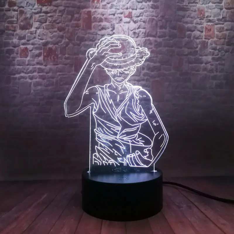 Обезьянка д. Луффи Аниме Рисунок 3D Иллюзия светодиодный Красочные мигающий