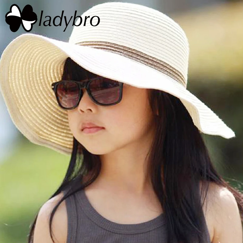 Ladybro/брендовая соломенная Солнцезащитная шляпа с широкими полями для девочек