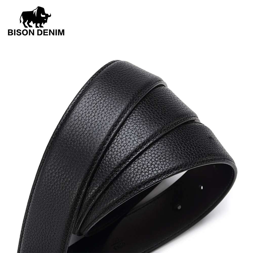 Мужской ремень BISON DENIM черный кожаный с пряжкой ширина 3 8 см N71315|genuine leather men belt|leather