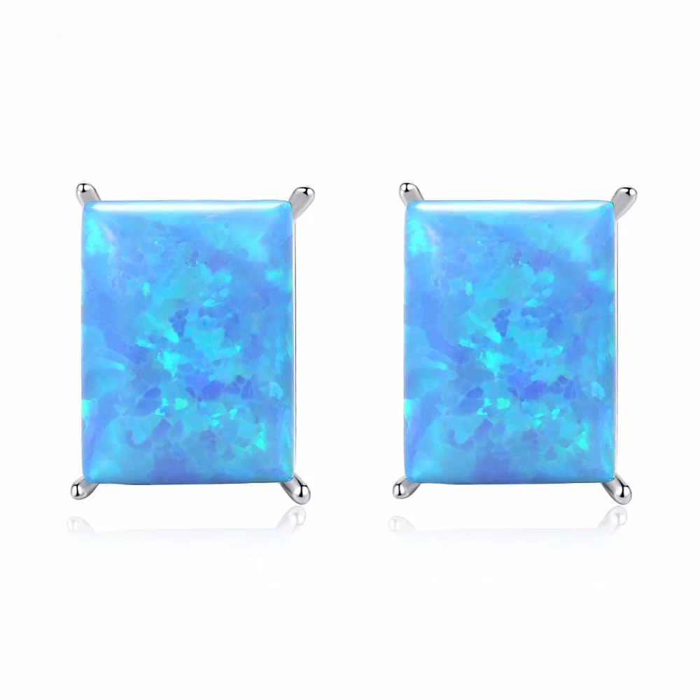 

Real 925 Sterling Silver Opal Stud Earrings Fine Jewelry For Women Trendy Square Opal Silver Earrings Women Gifts