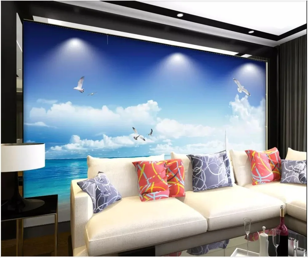 Пользовательские фото обои 3d для стен 3 d голубое небо белые облака Пляж пейзаж