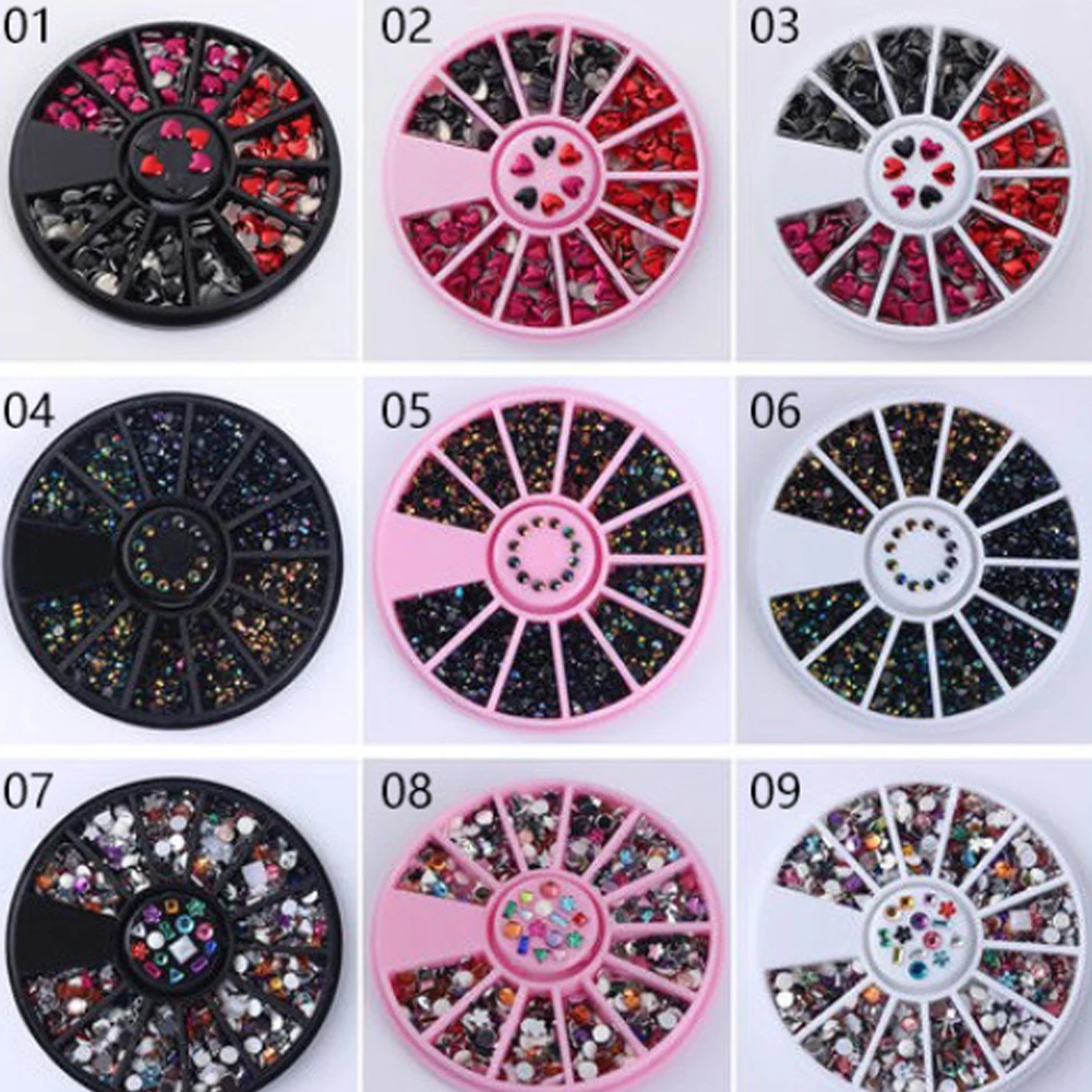 Коробка сверкающих DIY горный хрусталь 3D ногтей колеса Смешанные Цвет бусины