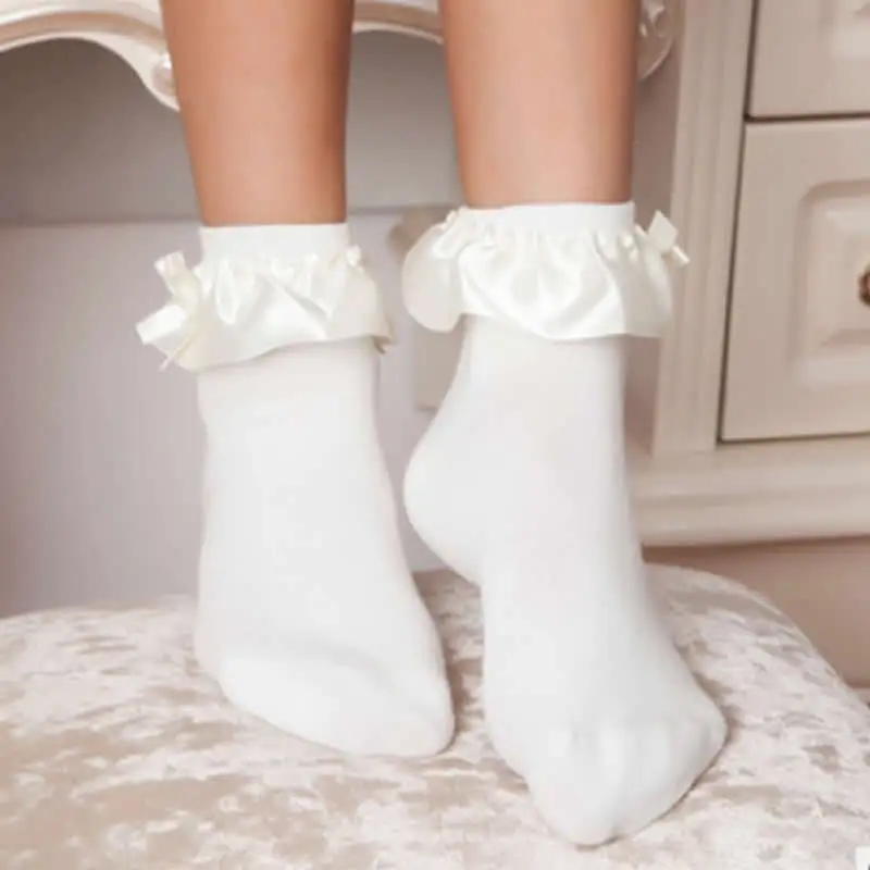 Детские хлопковые кружевные носки на весну и осень для девочек атласные Короткие