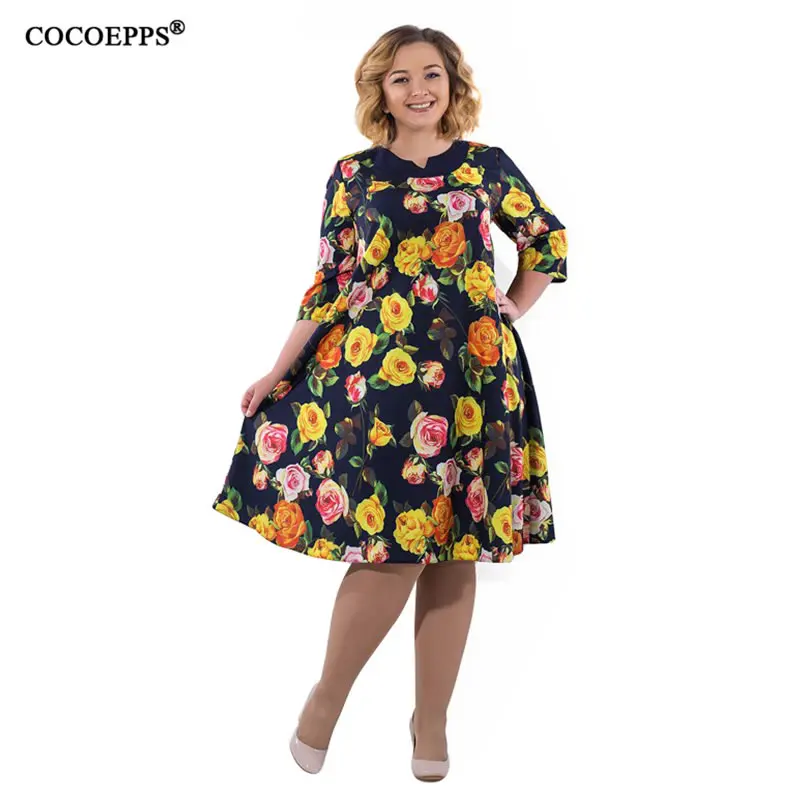 COCOEPPS 2019 Новое модное женское платье с цветочным принтом большого размера