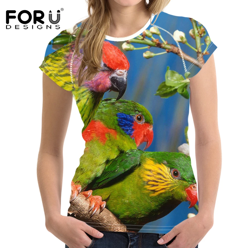 FORUDESIGNS/Harajuku женские футболки попугай для женщин со сплошным принтом Футболки
