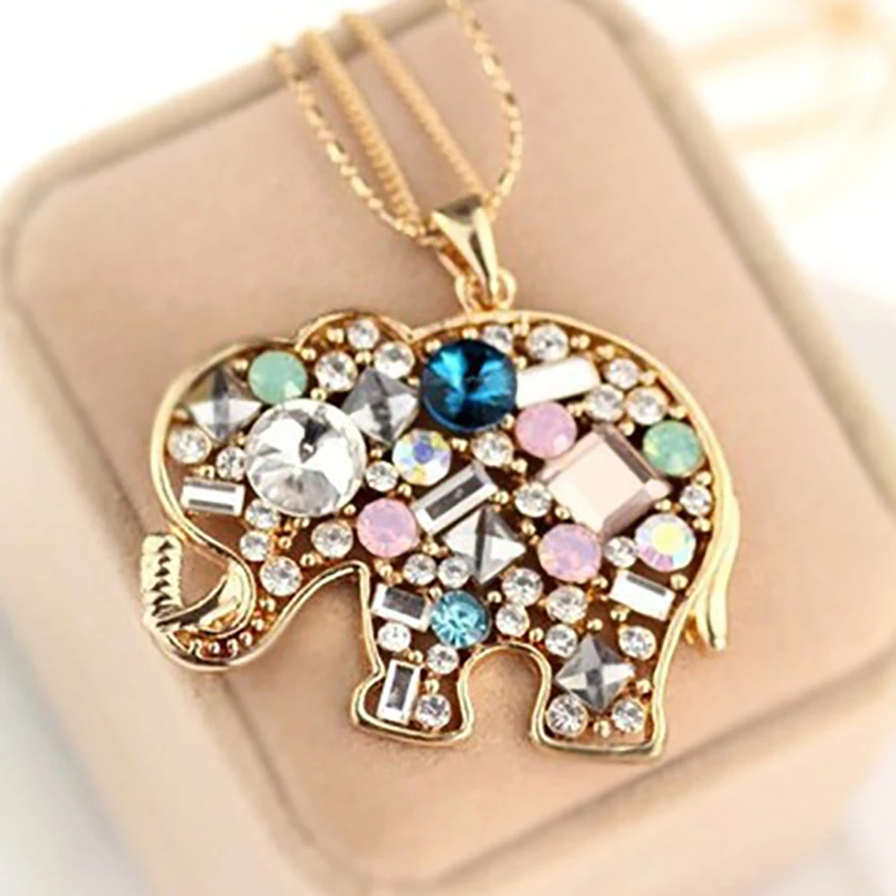 Разноцветные стразы ожерелье со слоном длинная цепочка вечерние украшения
