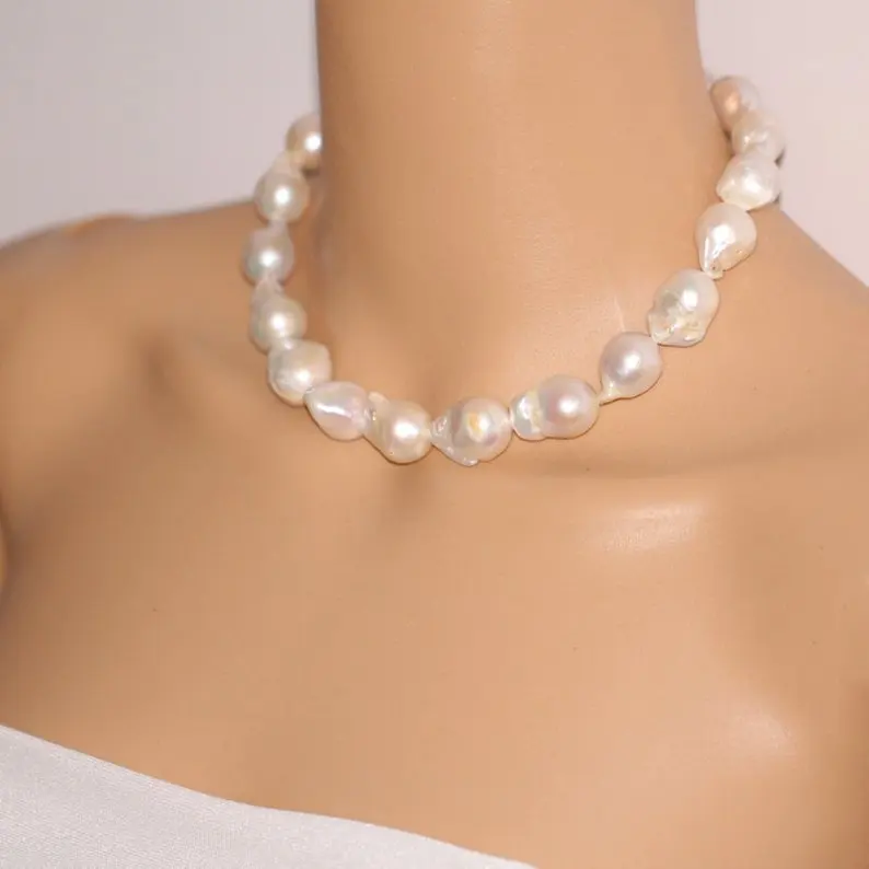 melhor Loja De Jóias De Pérolas únicas, 20 Polegada Grande Colar De Pérolas, 13-16 Milímetros Pepita De Água Doce Colar De Pérolas, Damas De Honra Presente