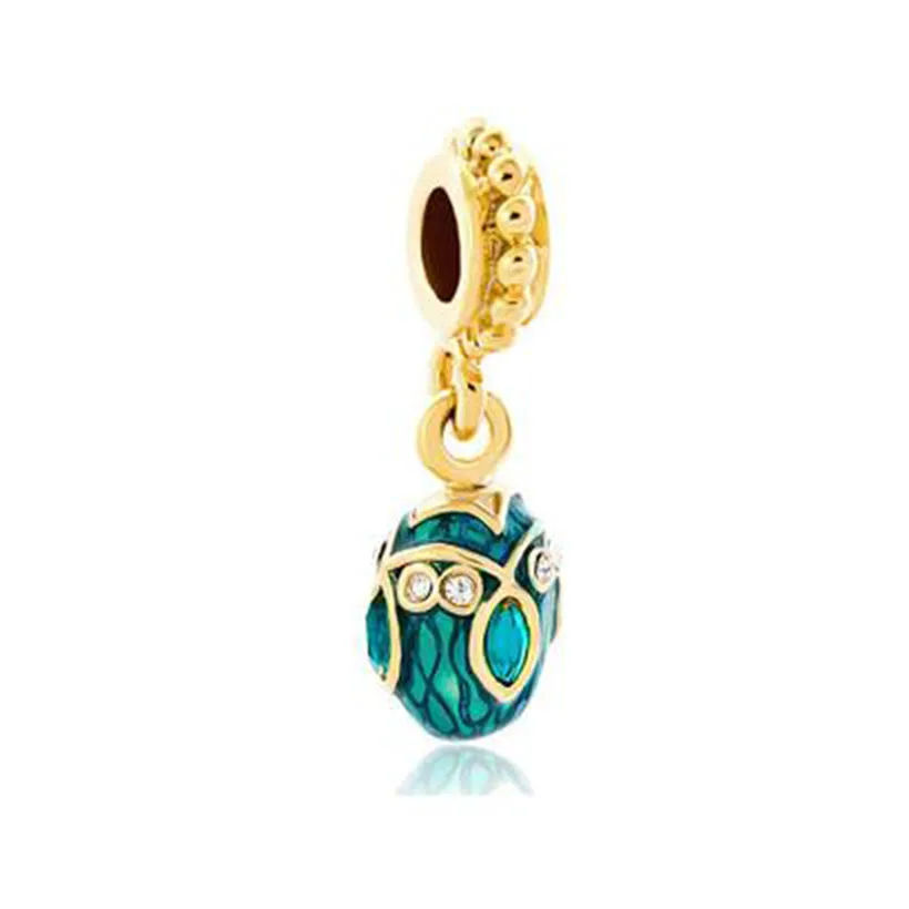 Подходят для браслетов Pandora синие кристаллы пасхальные яйца Faberge золотые
