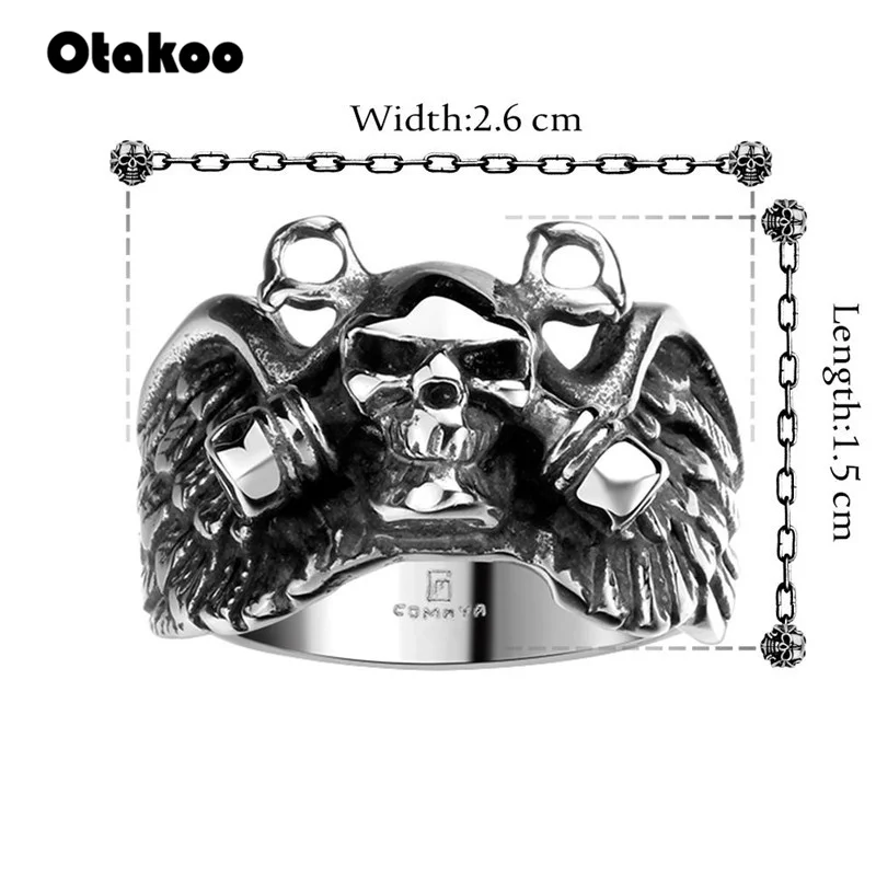Otakoo Новинка крутое стильное серебряное кольцо с черепом крыльями 316L из
