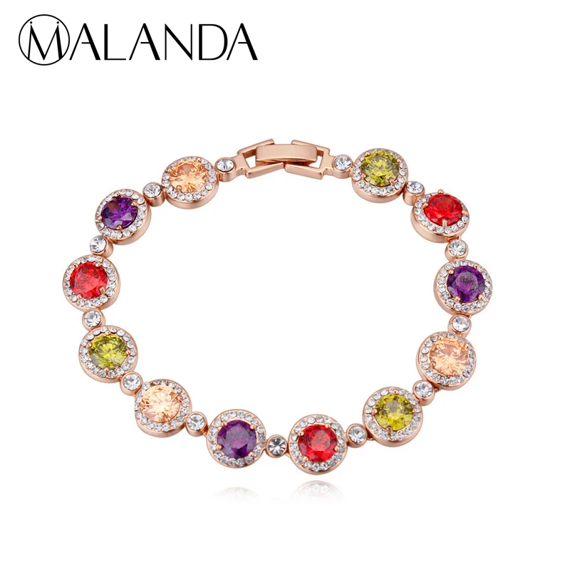 MALANDA Brand Fashion Crystal From Swarovski Colorful Round Zircon Bracelets Bangles For Women Girl Luxury Wedding Party Jewelry | Украшения