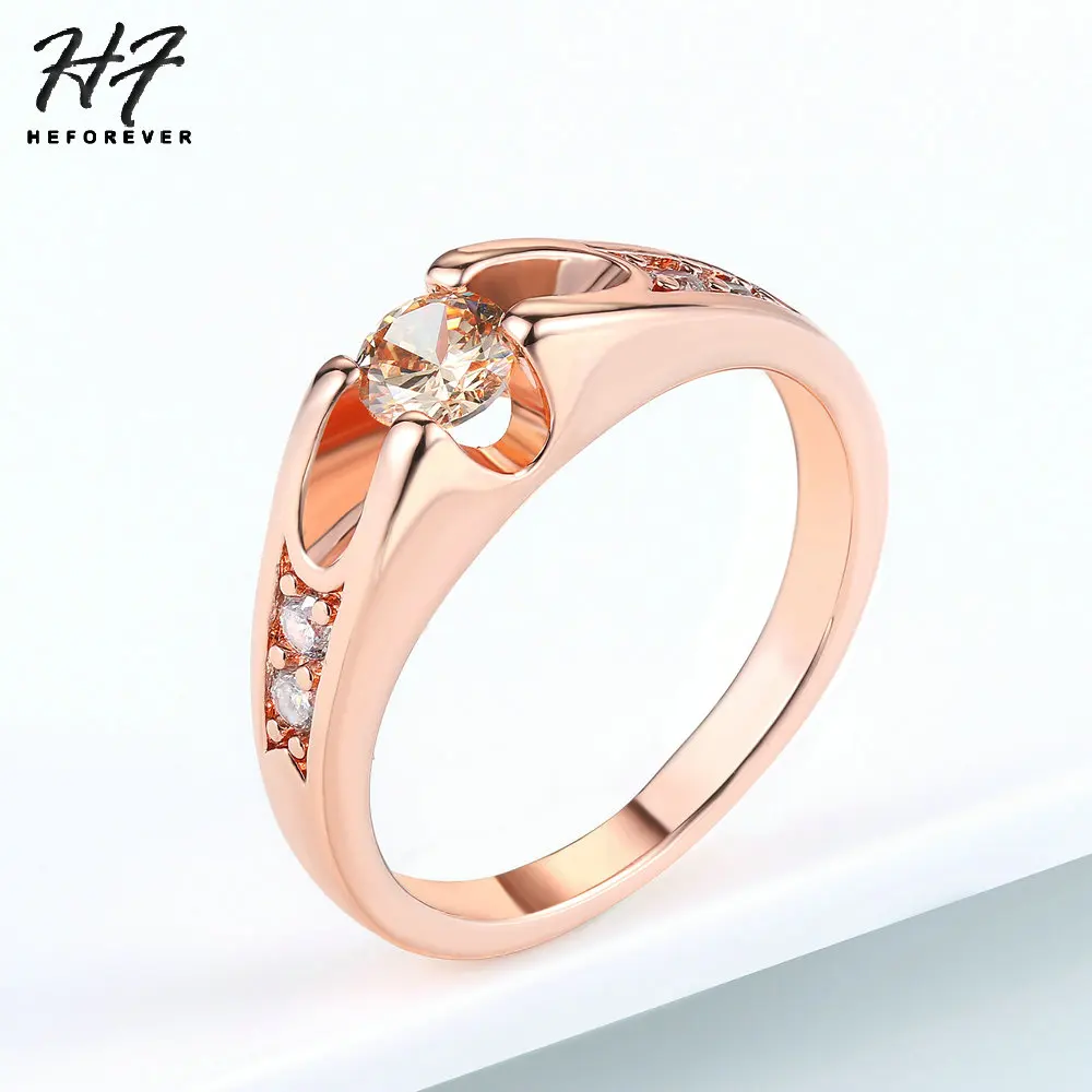 rose gold champagne 6 предметов, свадебные кольца с фианитами и кристаллами для женщин и мужчин, розовое золото, кубический цирконий, вечерние обручальные ювелирные изделия для влюбленных R249 R110 - Цвет основного камня: rose gold champagne