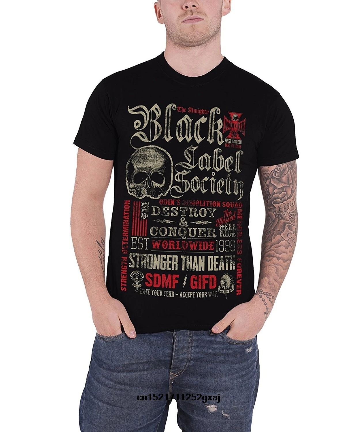 Возьмите Для мужчин футболка Black Label Общество уничтожить покорить s Новый Черная