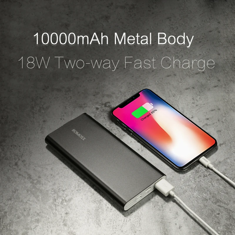 Romoss RT10+ Power Bank 10000mAh Ultra-thin Two-way Fast Charger Type-C/Micro USB/Lightning Interface for Android iPhoneX Xiaomi | Мобильные