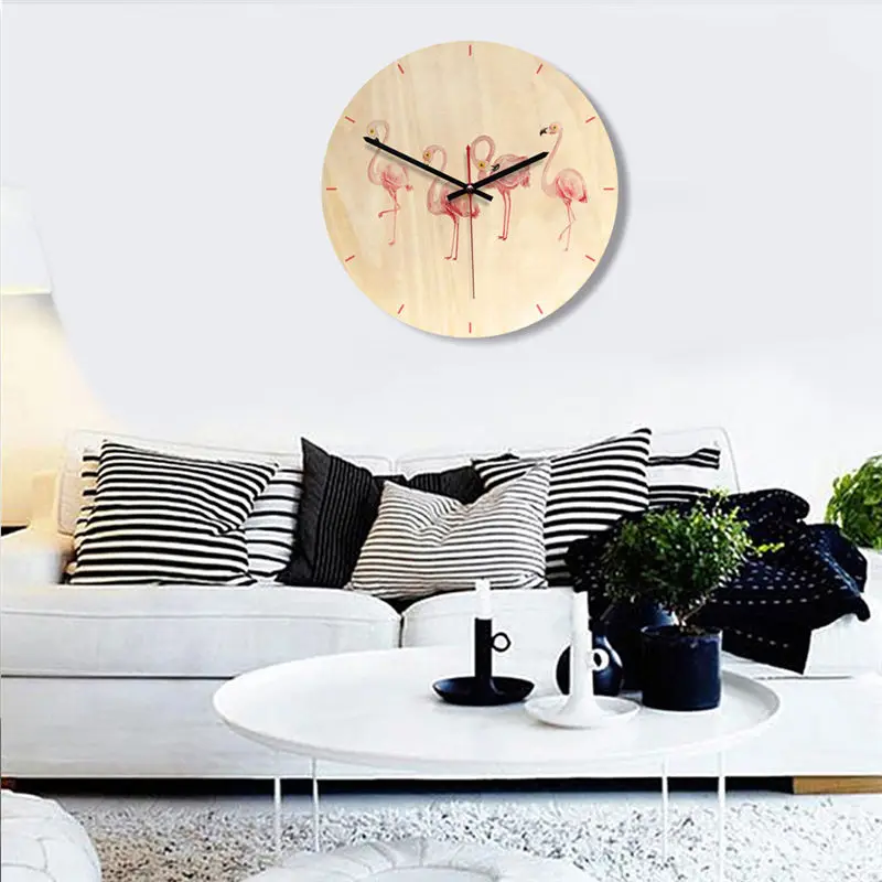 Cartoon Animal Wooden Wall Clock For Living Room Printed Circular Single Face Needle Separates Watch Decor 11 Inch | Дом и сад