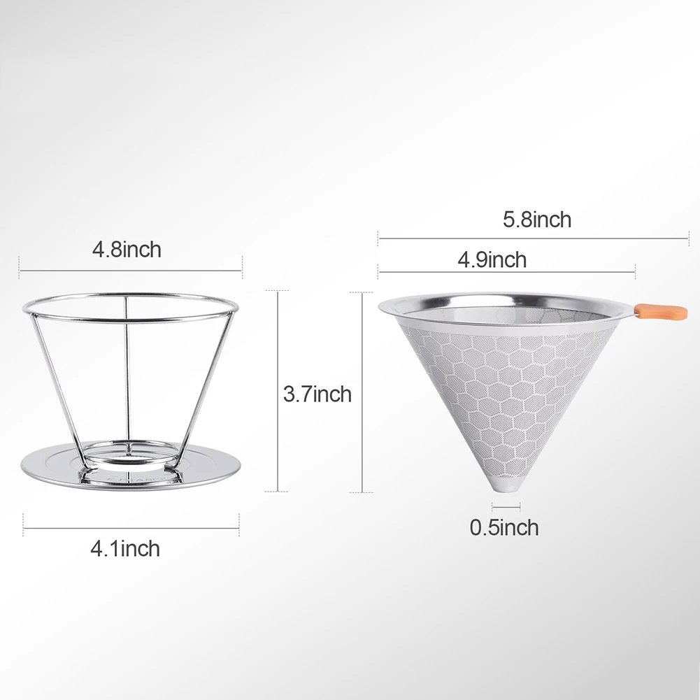 

2019 NEW Honeycombed Stainless Steel Coffee Filter Reusable Pour Over Dripper Brush Cup Coffee Filters Kitchen Coffeeware