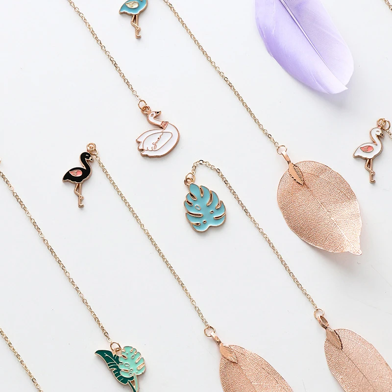 1 шт цвет случайный Лебедь Фламинго перо пальмовый лист металлическая Закладка с