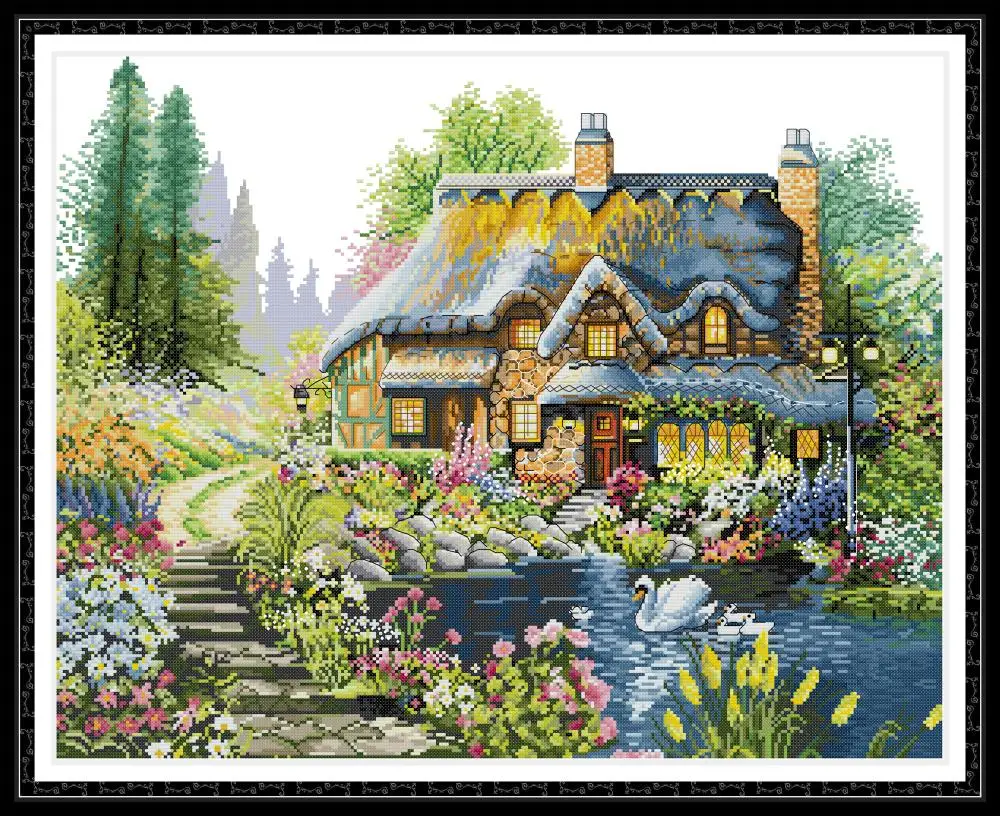 

Villa in the forest 2 cross stitch kit aida 14ct 11ct count print canvas cross stitches needlework embroidery DIY handmade