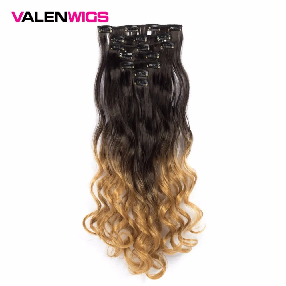Valenwigs волнистые синтетические волосы на заколках для наращивания, волосы на заколках, 7 шт./компл. 2" 130g градиент Omber Цвет Для женщин шиньоны для стержня волоса