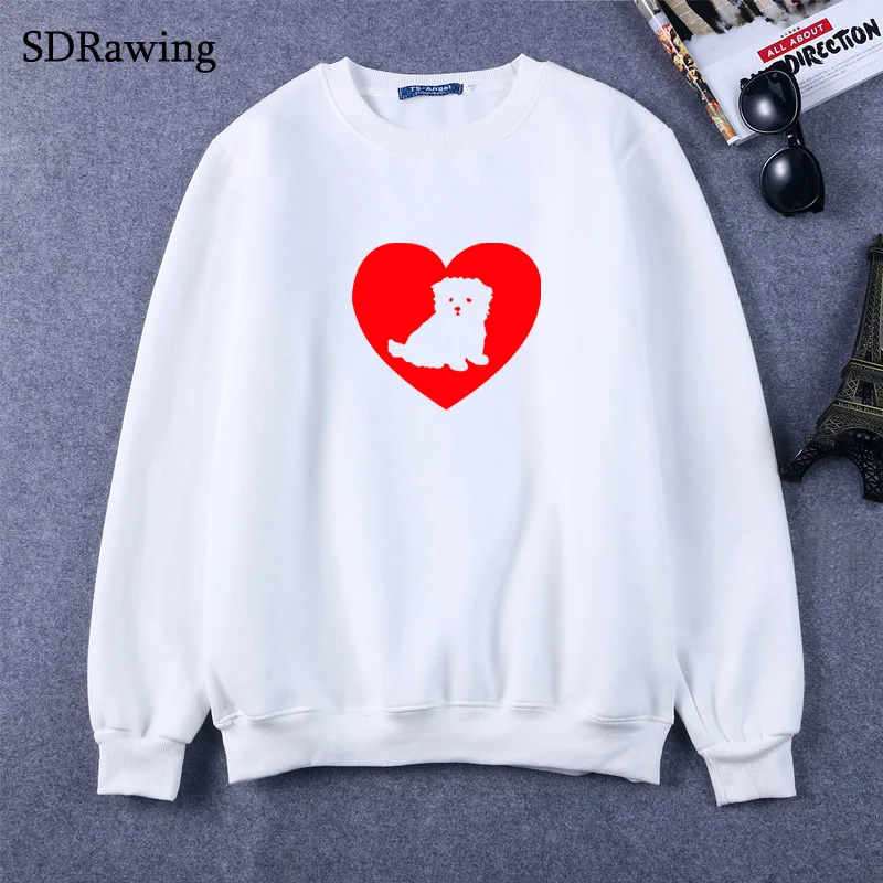 

FUNNY cute Love Maltese Heart print Sweatshirts for women dog lover girlfriend Graphic Sweatshirts casual Female Tops
