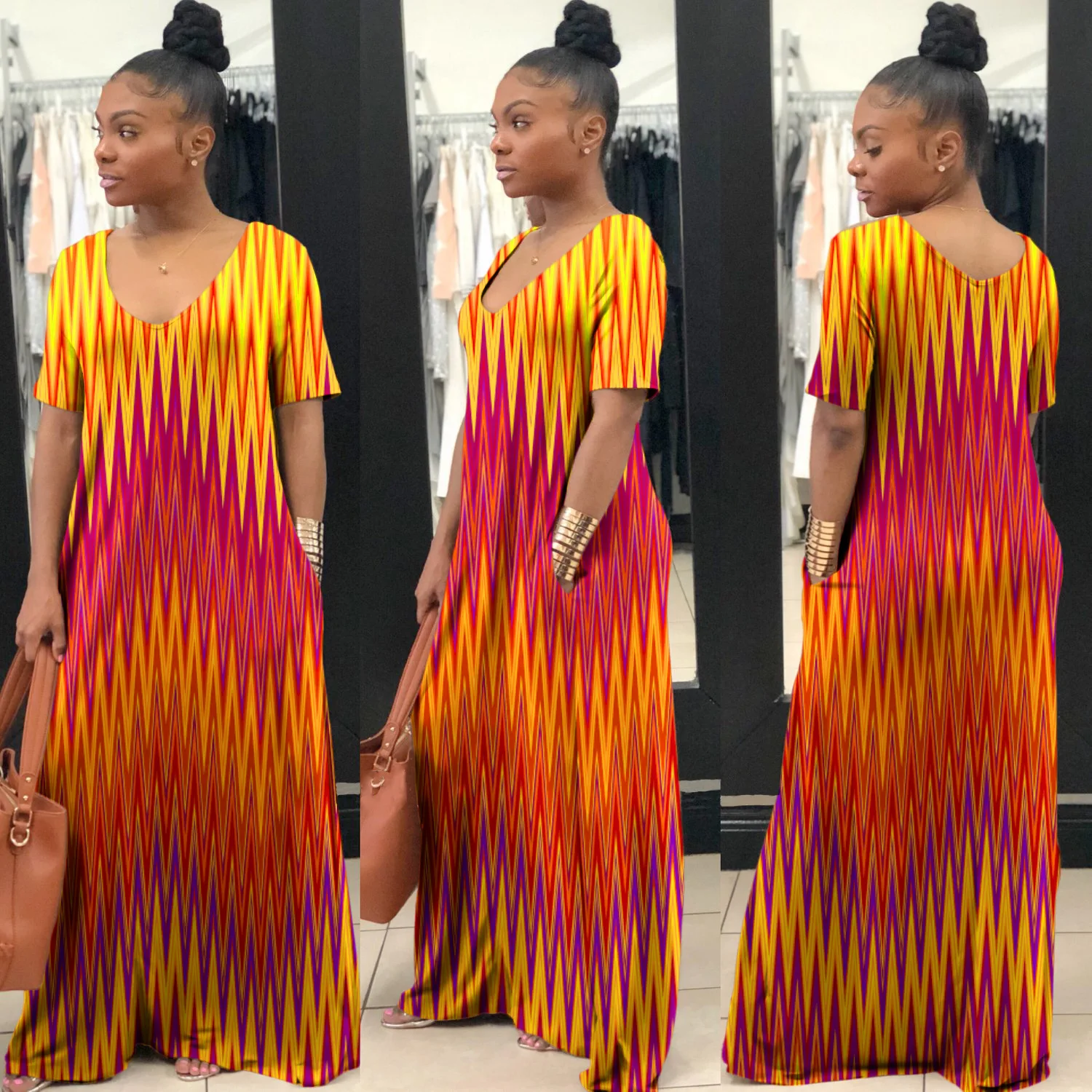 Полосатые свободные богемные макси платья для женщин длинные летние пляжные с