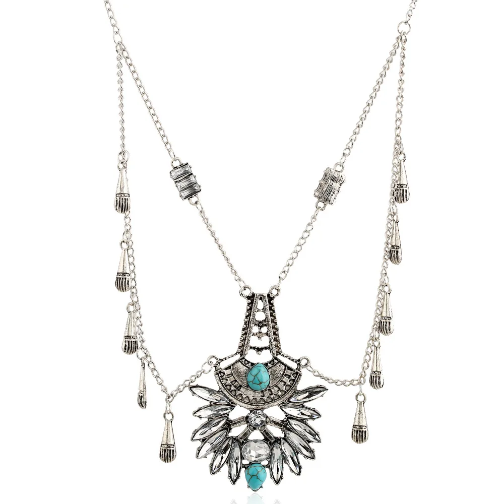 New Women's punk style multi-layer Pendant necklace chokers for women turquoise waterdrop resin alloy plated chain NZ0551-5 | Украшения