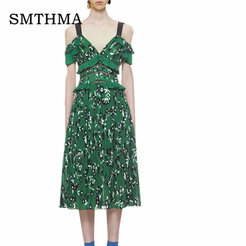 Photo Color Женское платье с цветочным принтом SMTHMA, зеленое платье, размеры S-XXL, лето - Цвет: Photo Color