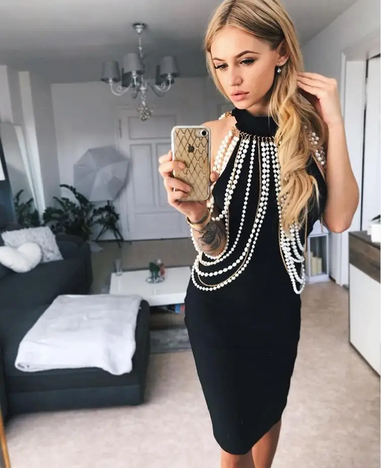 Для женщин Роскошные Пикантные черный белый цвет БЕЖЕВЫЙ цепи район Бандажное