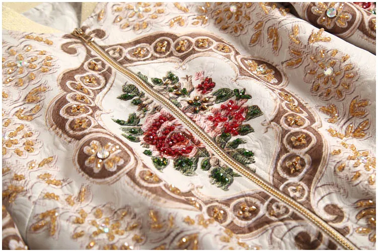 MoaaYina/Высококачественная модная куртка, осенняя Женская винтажная Повседневная Элегантная короткая куртка с цветочным узором и бусинами, украшенная стразами