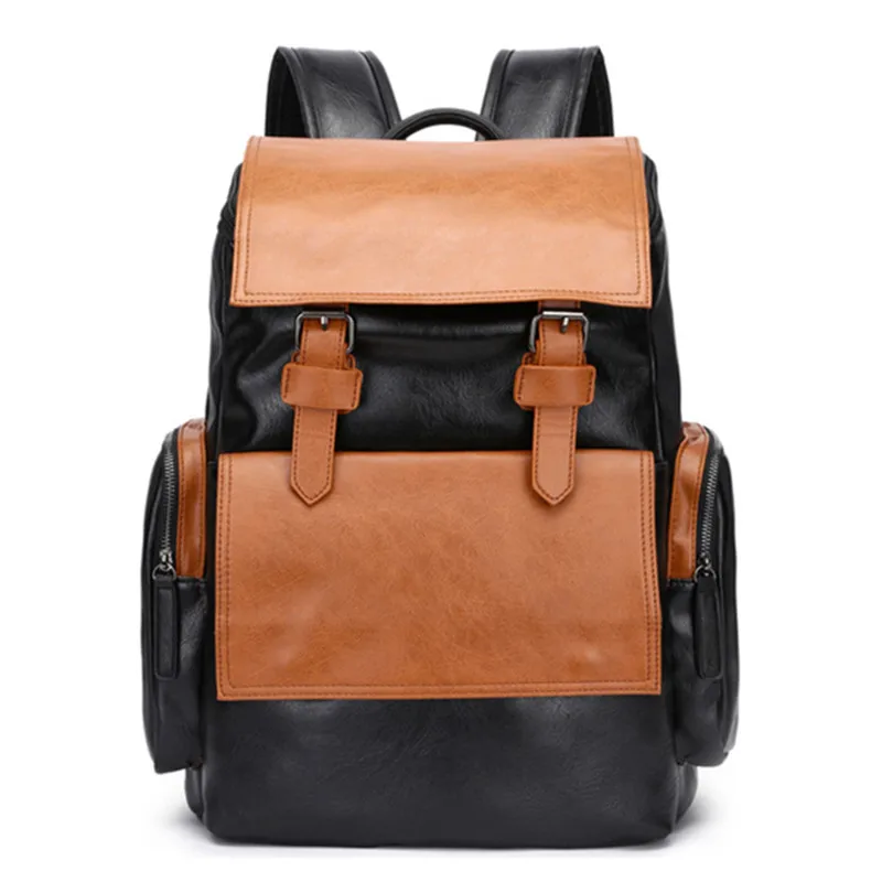 Студенческая школьная сумка для колледжа среднего класса, контрастный цвет, ПУ водонепроницаемый мужской ретро рюкзак, мужские сумки для П...