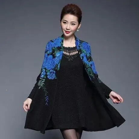 Женское платье с вышивкой Осеннее/летнее из двух предметов длинным рукавом