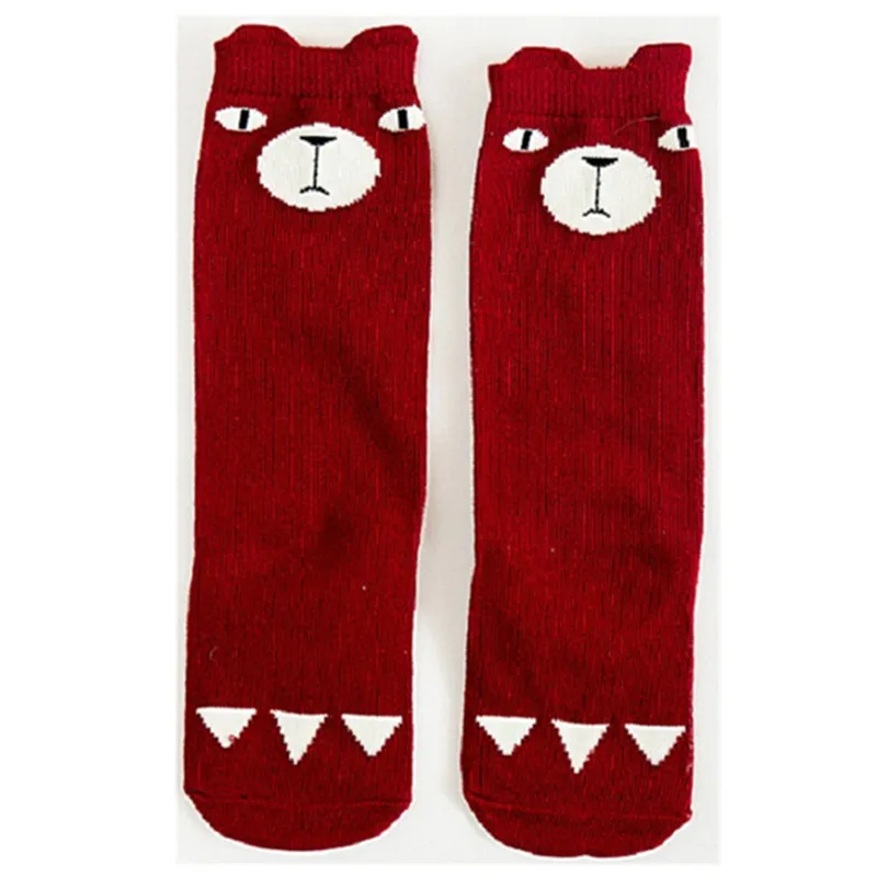Wine Red Bear Популярные милые Мультяшные детские носки животного Хлопковые носки для малышей до колена длинные гетры милые носочки для мальчиков и девочек носки для малышей 0-6 лет - Цвет: Wine Red Bear