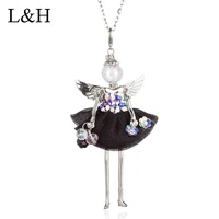 sequin floral tutu dress doll pendant big choker necklace lovely angel wing baby girl long chain handmade jewelry for women