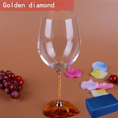 Golden diamond Креативная основа в форме сердца, Хрустальная стеклянная чашка с бриллиантами, романтические прозрачные вечерние бокалы для пива, бокалы для вина, Свадебные товары для дома, посуда для напитков - Цвет: Golden diamond