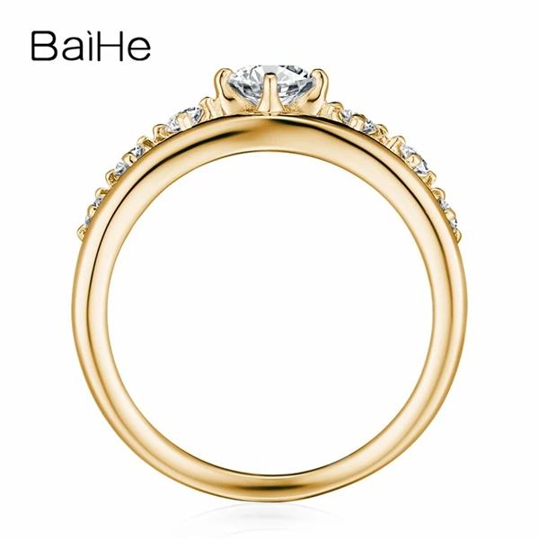 BAIHE Твердое 18 к белое золото 0.20CT сертифицированное FG/SI круглое натуральное бриллиантовое обручальное женское милое/романтическое тонкое Ювелирное кольцо