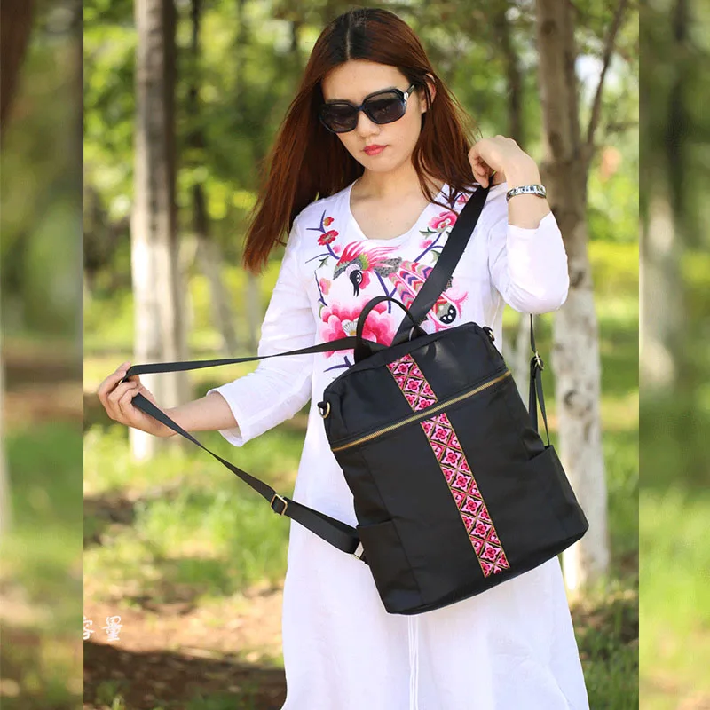 lady Durable Concise black floral Backpack High Quality Large Capacity Bookbags for Student Soft Surface Embroidered | Багаж и сумки