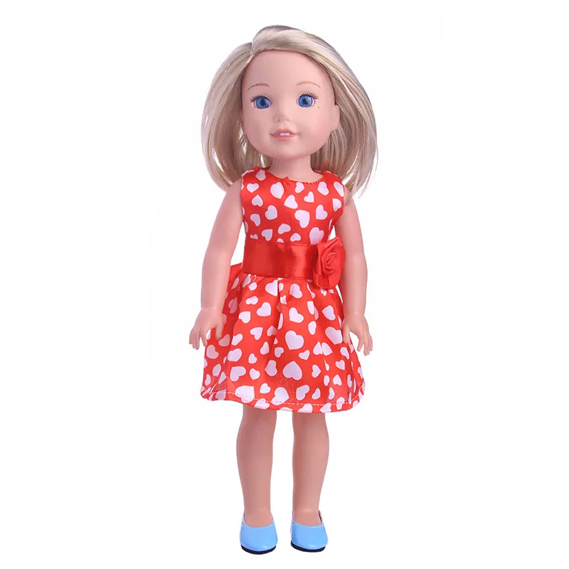 LUCKDOLL красное платье с красным цветком для 14 5 дюймовых американских кукол Wellie Wishers