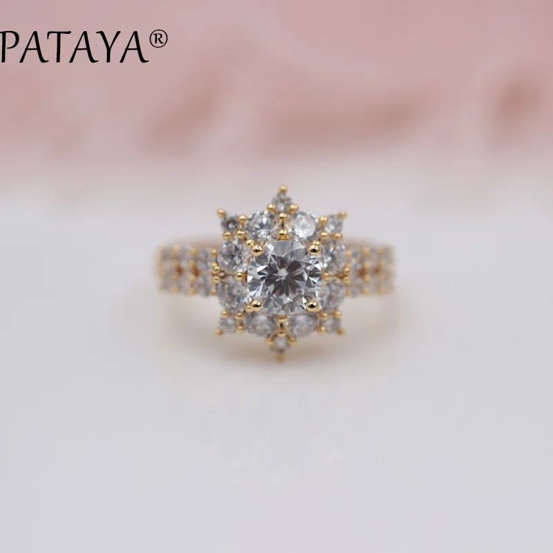 PATAYA, Новое поступление, белый Подсолнух, Круглый, натуральный циркон, серьги, кольцо, наборы, 585, розовое золото, эксклюзивные женские роскошные свадебные ювелирные изделия